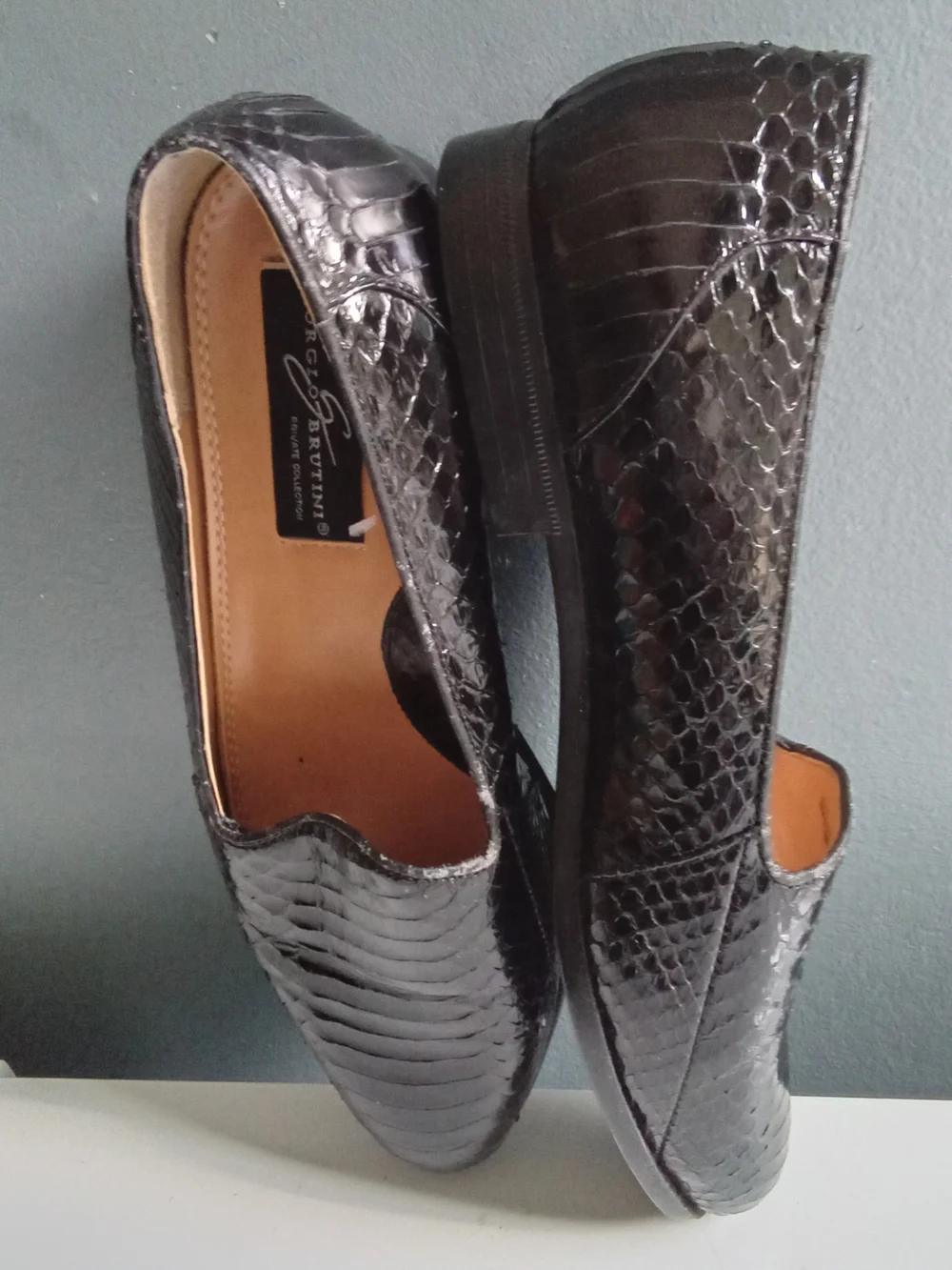 Giorgio Brutini Private Collection Mens Black Genuine Snake Skin Loafers 10.5M